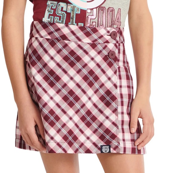 Justice Other - Justice Burgundy and White Plaid Mini Skirt